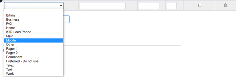 New phone number fields with dropdown with highlighted mobile option