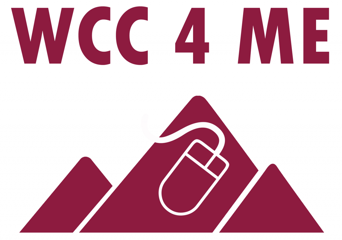 wcc4me logo with white lforeground and burgundy background
